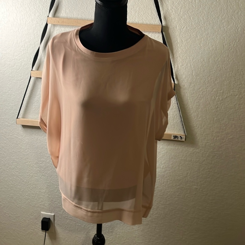 Zara Women blush pink sheer top. Pink undershirt attached to sheer top. Medium.
